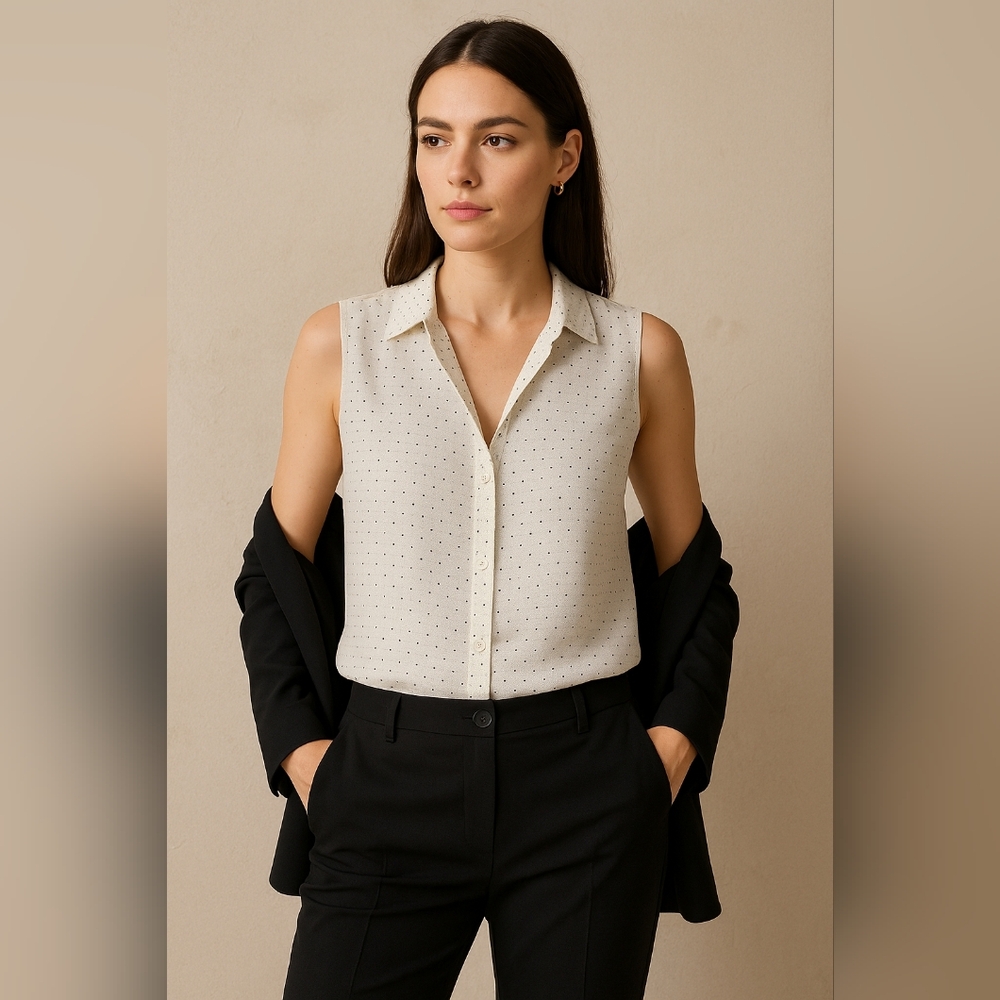 Equipment Femme Tiny Dots Sleeveless 100% silk Blouse M